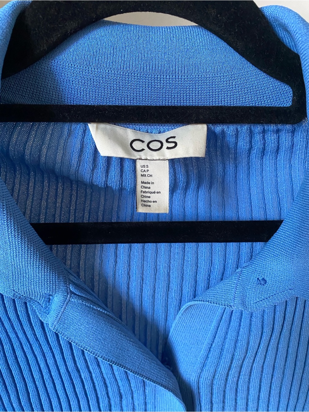 COS Blue Ribbed Collared Button-Front Top - Picture 2 of 5